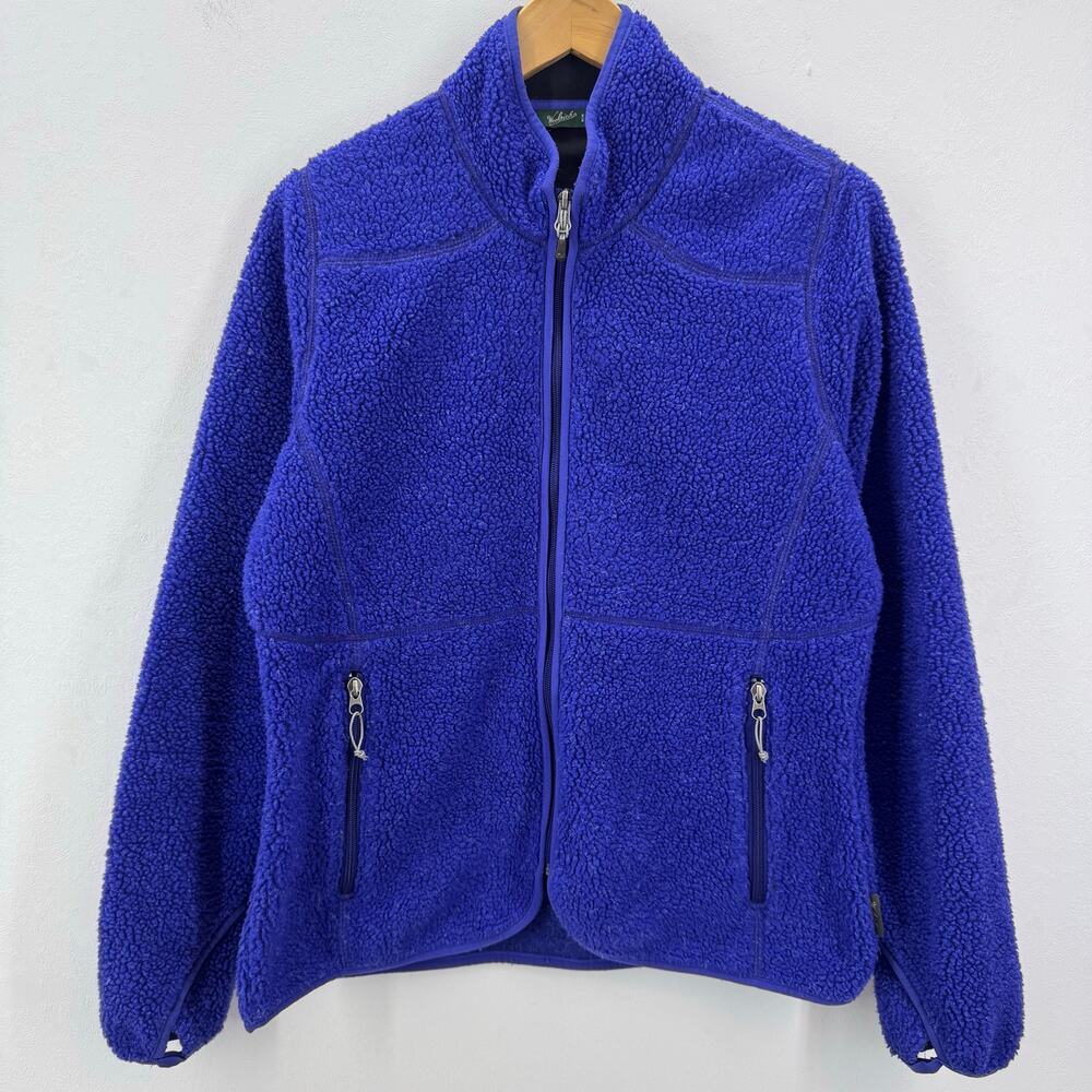 Woolrich Womens Medium Sherpa Fleece Full Zip Swater Royal Blue Cozy Outdoor